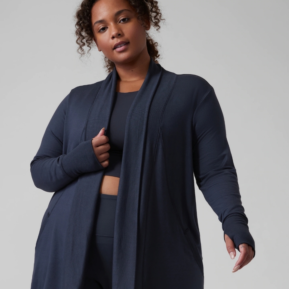 Athleta Navy Gray Pranayama Wrap Cardigan XL Tall
